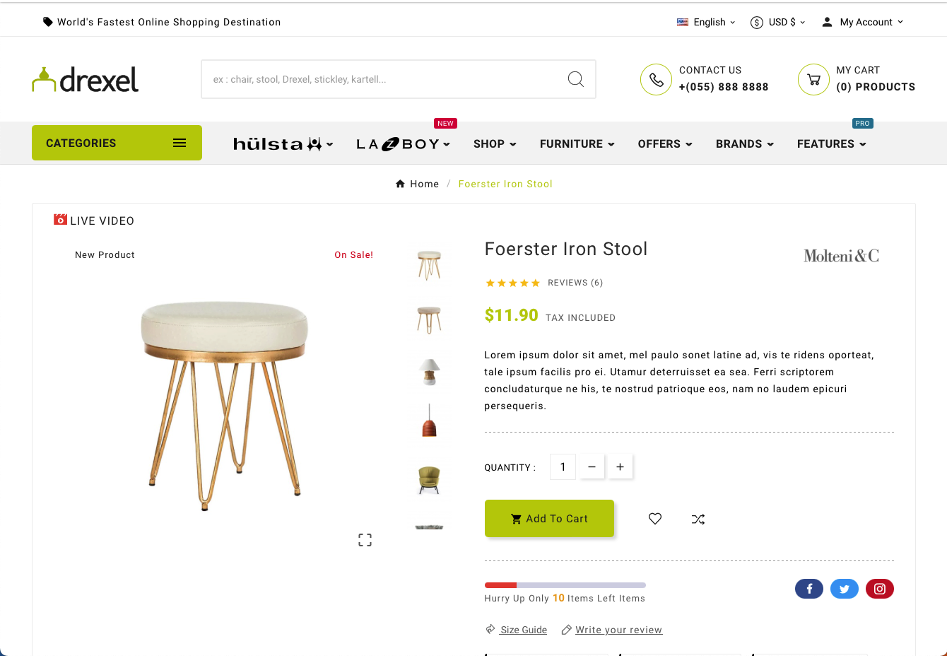 Drexel Mega - Dřevěný nábytek, Šablona víceúčelového obchodu pro stylový nákup