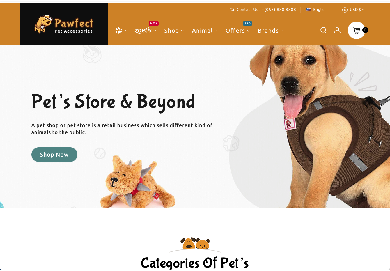 Pawfect - Šablona obchodu s příslušenstvím pro domácí zvířata: Kvalitní produkty pro vaše mazlíčky