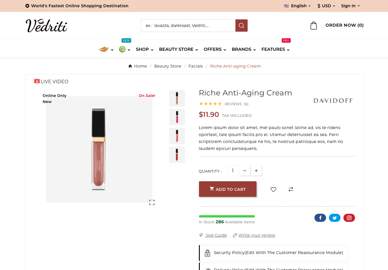 Vedriti Mega Cosmetique - Kosmetická krása - Bio Shop: Premium šablona pro kosmetické salony
